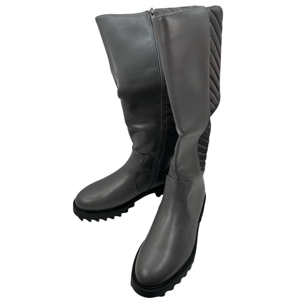 JustFab Noa Chevron Quilted Flat Boots Magnet Gray Size 9 NIB